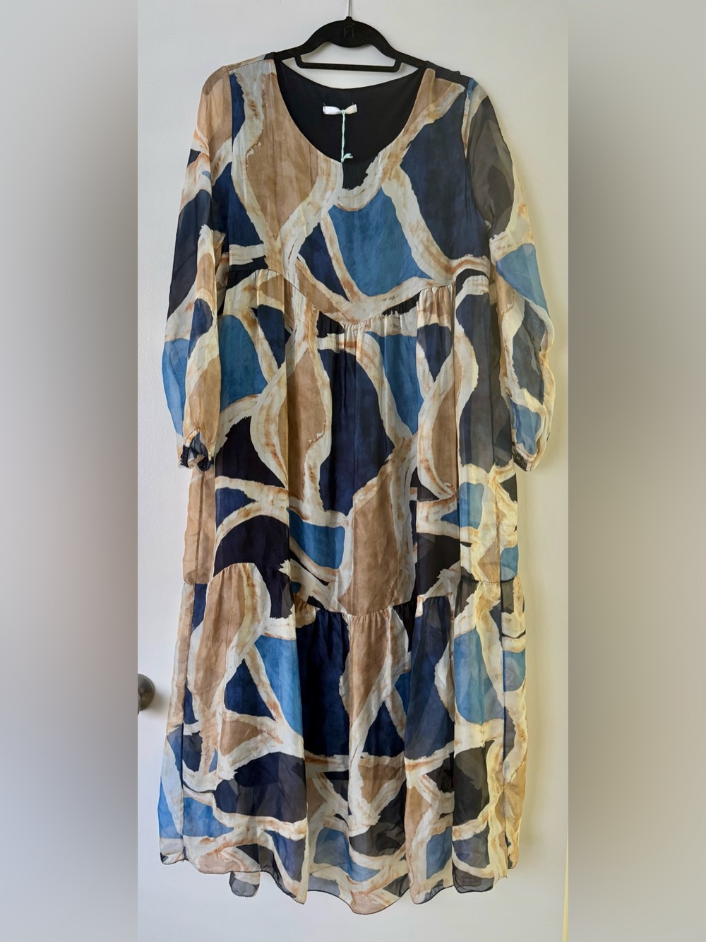Flowy Maxi Dress in Navy, Blue & Tan